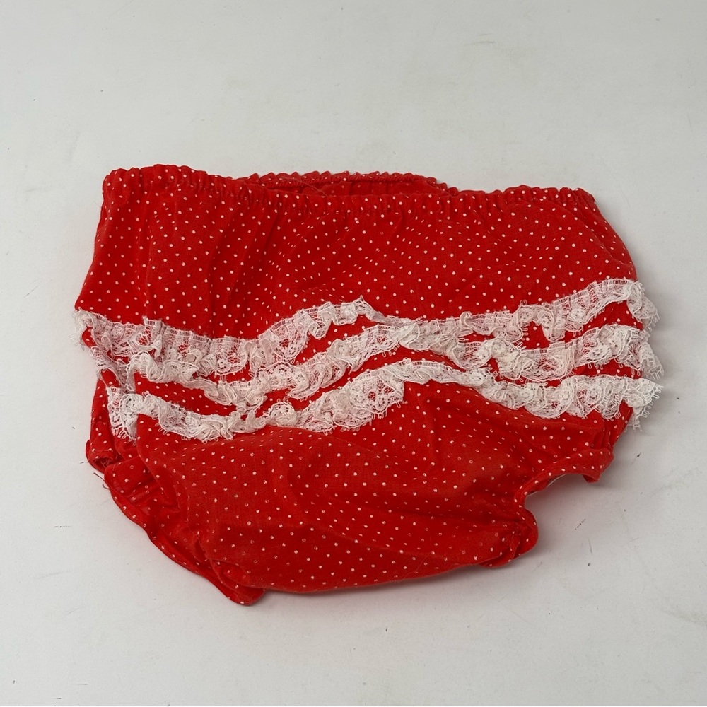 Mini World Vintage Red Lace Babydoll Polka Dot Dress Size 6-9 Months USA Made - Picture 8 of 9